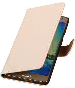 Wit Effen Booktype Hoesje voor Samsung Galaxy A7 2015 Wallet Cover
