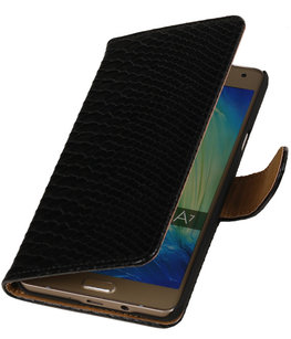 Zwart Slang Booktype Hoesje voor Samsung Galaxy A7 2015 Wallet Cover