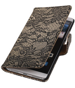 Zwart Lace Booktype Hoesje voor Huawei Mate S Wallet Cover