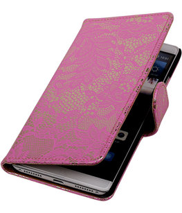Roze Lace Booktype Hoesje voor Huawei Mate S Wallet Cover
