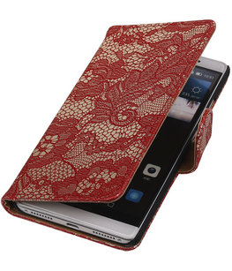 Rood Lace Booktype Hoesje voor Huawei Mate S Wallet Cover