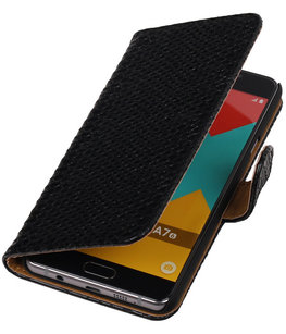 Zwart Slang Booktype Hoesje voor Samsung Galaxy A7 2016 Wallet Cover Zwart Slang Booktype Hoesje voor Samsung Galaxy A7 2016 Wallet Cover