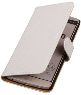 Hoesje voor LG V10 - Croco Wit Booktype Wallet Hoesje voor LG V10 - Croco Wit Booktype Wallet