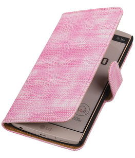 Hoesje voor LG V10 - Mini Slang Roze Booktype Wallet Hoesje voor LG V10 - Mini Slang Roze Booktype Wallet