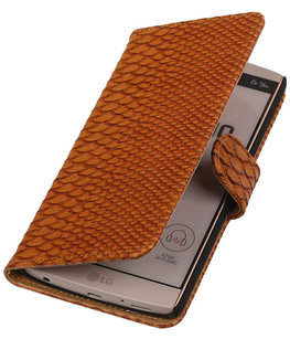 Hoesje voor LG V10 - Slang Bruin Bookstyle Wallet Hoesje voor LG V10 - Slang Bruin Bookstyle Wallet