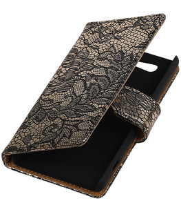 Hoesje voor Sony Xperia Z4 Compact Lace Kant Bookstyle Wallet Zwart