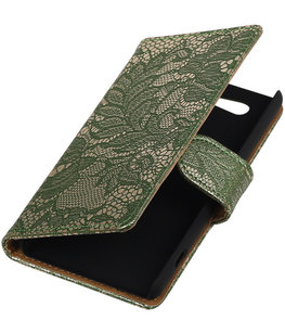 Hoesje voor Sony Xperia Z4 Compact Lace Kant Bookstyle Wallet Donker Groen