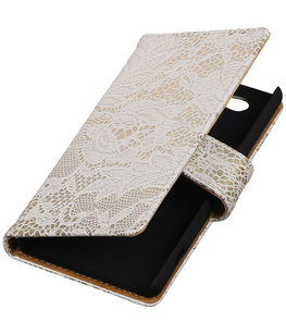 Hoesje voor Sony Xperia Z4 Compact Lace Kant Bookstyle Wallet Wit