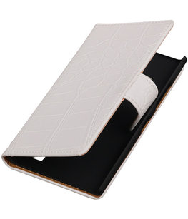 Hoesje voor Nokia Lumia 735 Crocodile Booktype Wallet Wit
