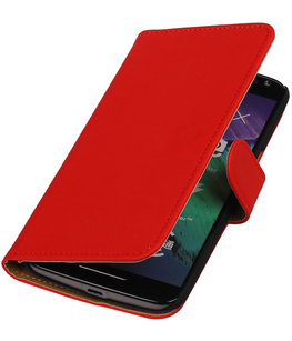 Rood Effen booktype cover voor Hoesje voor Motorola Moto X Style