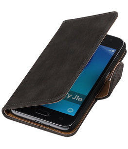Grijs Hout booktype cover voor Hoesje voor Samsung Galaxy J1 (2016)