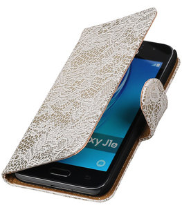 Wit Lace booktype cover voor Hoesje voor Samsung Galaxy J1 (2016)