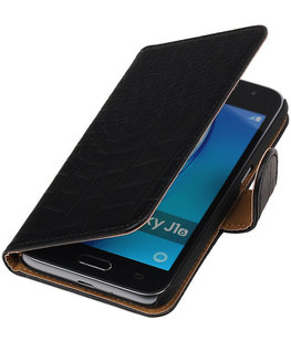 Zwart Krokodil booktype cover voor Hoesje voor Samsung Galaxy J1 Nxt / J1 Mini