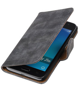 Grijs Mini Slang booktype cover voor Hoesje voor Samsung Galaxy J1 Nxt / J1 Mini