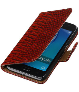 Rood Slang booktype cover voor Hoesje voor Samsung Galaxy J1 Nxt / J1 Mini