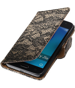 Zwart Lace booktype cover voor Hoesje voor Samsung Galaxy J1 Nxt / J1 Mini