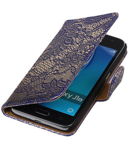 Blauw Lace booktype cover voor Hoesje voor Samsung Galaxy J1 Nxt / J1 Mini