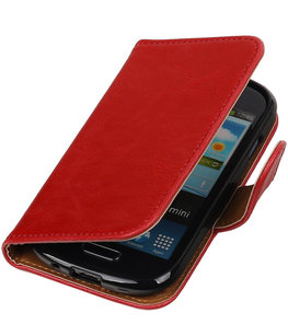 Rood Pull-Up PU booktype wallet cover voor Hoesje voor Samsung Galaxy S3 Mini