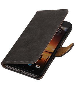 Grijs Hout booktype cover voor Hoesje voor HTC One X9