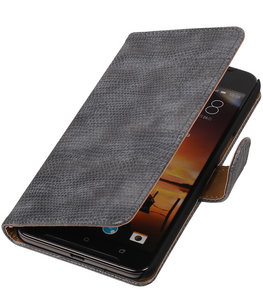 Grijs Mini Slang booktype cover voor Hoesje voor HTC One X9