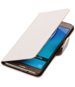 Wit Krokodil booktype cover voor Hoesje voor Samsung Galaxy J7 2016