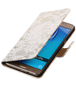 Wit Lace booktype cover voor Hoesje voor Samsung Galaxy J7 2016