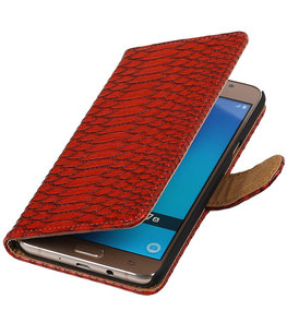 Rood Slang booktype cover voor Hoesje voor Samsung Galaxy J7 2016