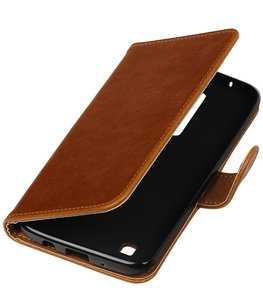 Bruin Pull-Up PU booktype wallet cover voor Hoesje voor LG K7 Bruin Pull-Up PU booktype wallet cover voor Hoesje voor LG K7