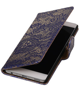 Blauw Lace booktype cover voor Hoesje voor Huawei P9 Blauw Lace booktype cover voor Hoesje voor Huawei P9