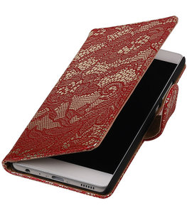 Rood Lace booktype cover voor Hoesje voor Huawei P9 Rood Lace booktype cover voor Hoesje voor Huawei P9