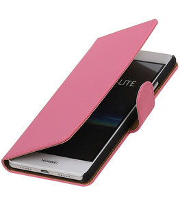 Roze Effen booktype cover voor Hoesje voor Huawei P9 Lite