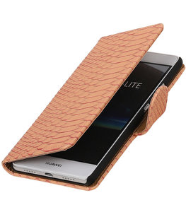 Roze Slang booktype cover voor Hoesje voor Huawei P9 Lite