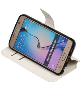 Wit Hoesje voor Samsung Galaxy S6 TPU wallet case booktype HM Book Wit Hoesje voor Samsung Galaxy S6 TPU wallet case booktype HM Book