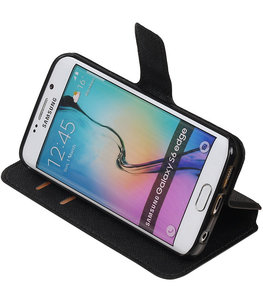 Zwart Hoesje voor Samsung Galaxy S6 Edge TPU wallet case booktype HM Book Zwart Hoesje voor Samsung Galaxy S6 Edge TPU wallet case booktype HM Book