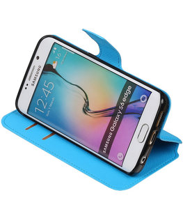 Blauw Hoesje voor Samsung Galaxy S6 Edge TPU wallet case booktype HM Book Blauw Hoesje voor Samsung Galaxy S6 Edge TPU wallet case booktype HM Book