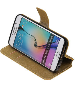 Goud Hoesje voor Samsung Galaxy S6 Edge TPU wallet case booktype HM Book Goud Hoesje voor Samsung Galaxy S6 Edge TPU wallet case booktype HM Book