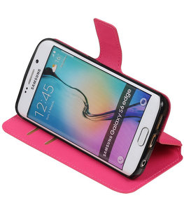 Roze Hoesje voor Samsung Galaxy S6 Edge TPU wallet case booktype HM Book Roze Hoesje voor Samsung Galaxy S6 Edge TPU wallet case booktype HM Book