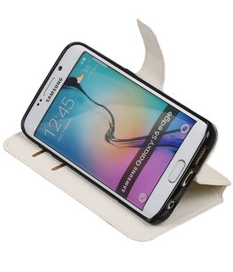 Wit Hoesje voor Samsung Galaxy S6 Edge TPU wallet case booktype HM Book Wit Hoesje voor Samsung Galaxy S6 Edge TPU wallet case booktype HM Book