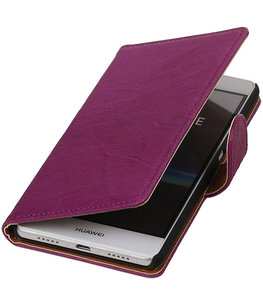 Paars Echt Leer Leder booktype wallet cover voor Hoesje voor Huawei P9 Paars Echt Leer Leder booktype wallet cover voor Hoesje voor Huawei P9