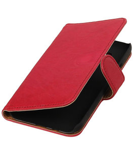 Echt Leer Bookcase Roze - Hoesje voor Samsung Galaxy E5