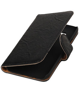 Echt Leer Bookcase Zwart - Hoesje voor Samsung Galaxy E5