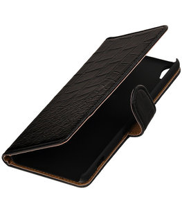 Zwart Krokodil booktype wallet cover voor Hoesje voor Sony Xperia XA