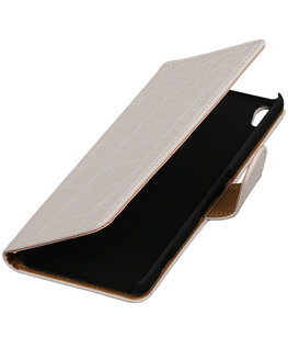 Wit Krokodil booktype wallet cover voor Hoesje voor Sony Xperia XA