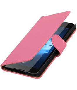Roze Effen booktype cover voor Hoesje voor Microsoft Lumia 650