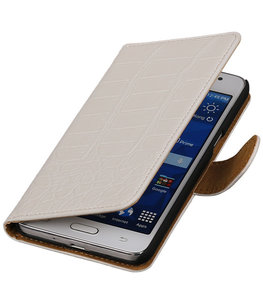 Wit Croco Hoesje voor Samsung Galaxy Grand Prime Book/Wallet Case/Cover