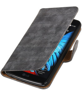 Grijs Mini Slang booktype wallet cover voor Hoesje voor LG K10 Grijs Mini Slang booktype wallet cover voor Hoesje voor LG K10