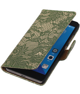 Hoesje voor Huawei Honor 7 Lace Kant Bookstyle Wallet Donker Groen Hoesje voor Huawei Honor 7 Lace Kant Bookstyle Wallet Donker Groen