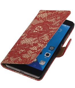 Hoesje voor Huawei Honor 7 Lace Kant Bookstyle Wallet Rood Hoesje voor Huawei Honor 7 Lace Kant Bookstyle Wallet Rood
