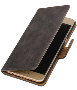 Grijs Hout booktype wallet cover voor Hoesje voor Samsung Galaxy C5