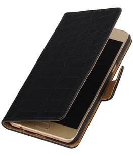 Zwart krokodil booktype wallet cover voor Hoesje voor Samsung Galaxy C5